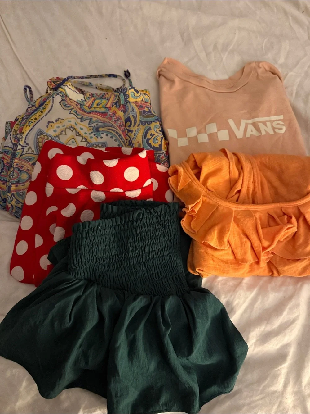 Vans Peach Logo Tee, orange tank with Colorful Skirt Set